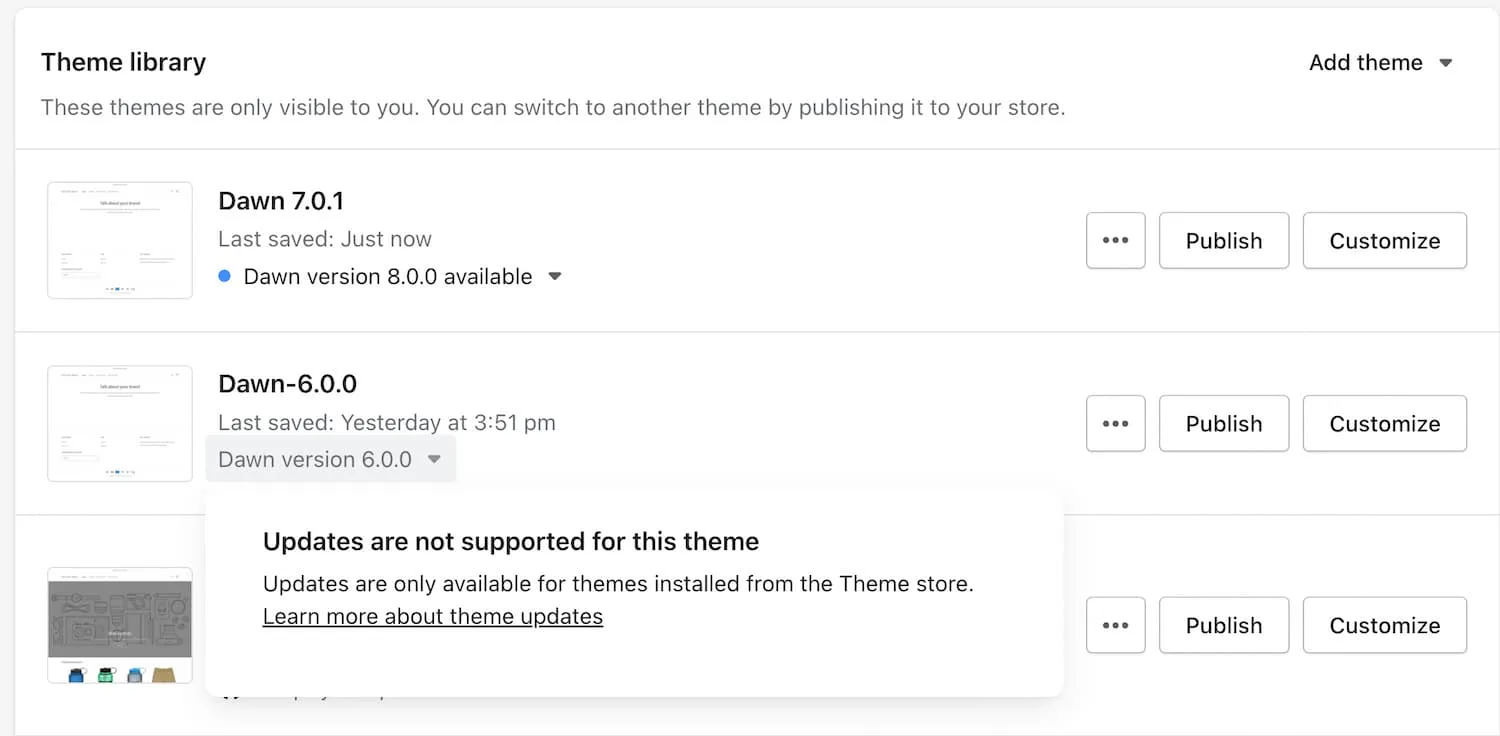 Updates not supported for this Shopify theme