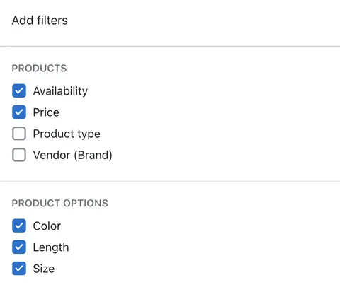 Product option filters
