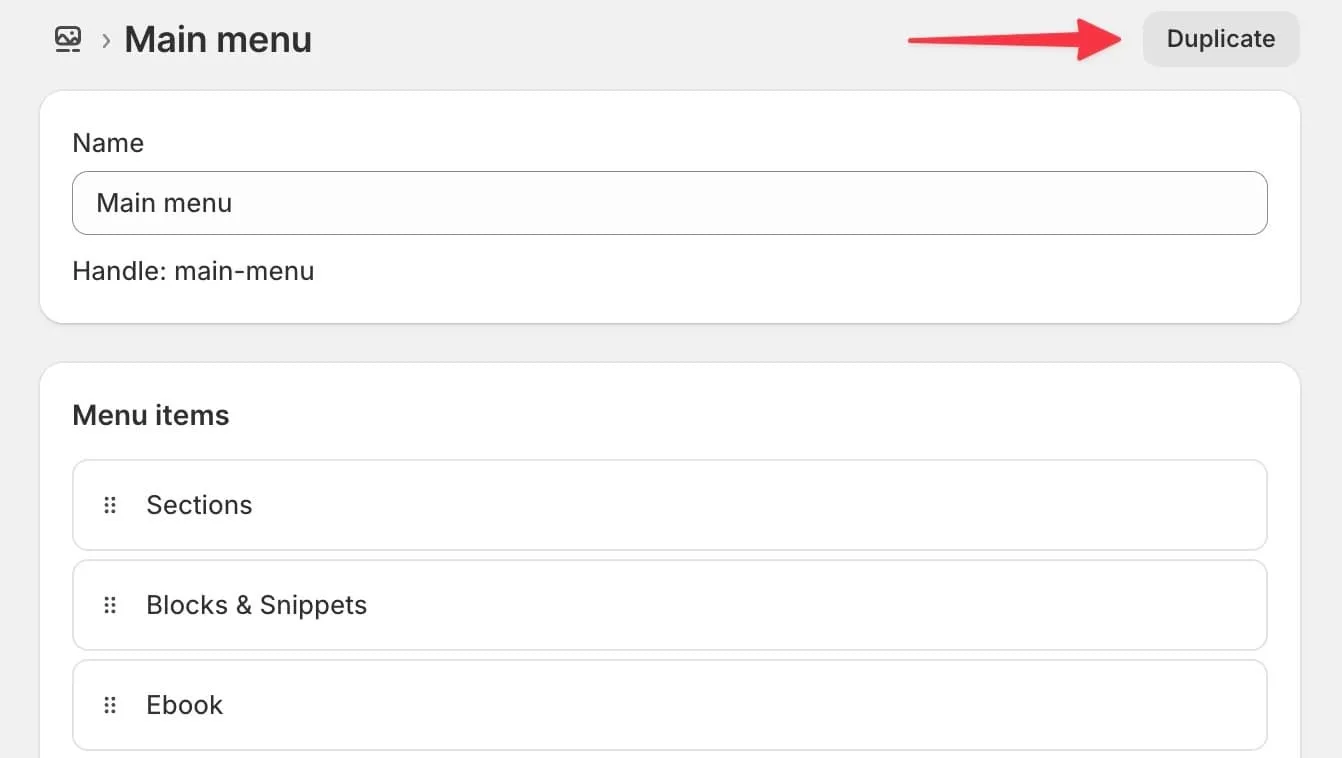 duplicating menus in Shopify