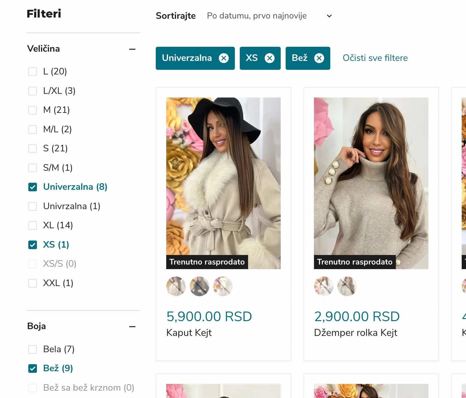 Selected filters in Shopify