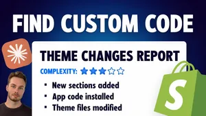 A generated report listing every code modification found in a Shopify theme