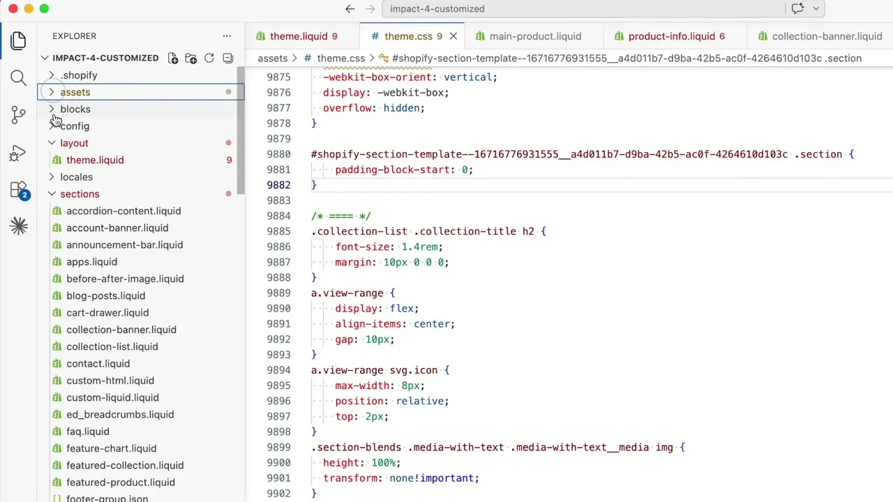 Custom CSS appended at the bottom of theme.css in the Impact 4 theme