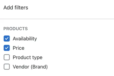 Filter by product availability, price, type and vendor