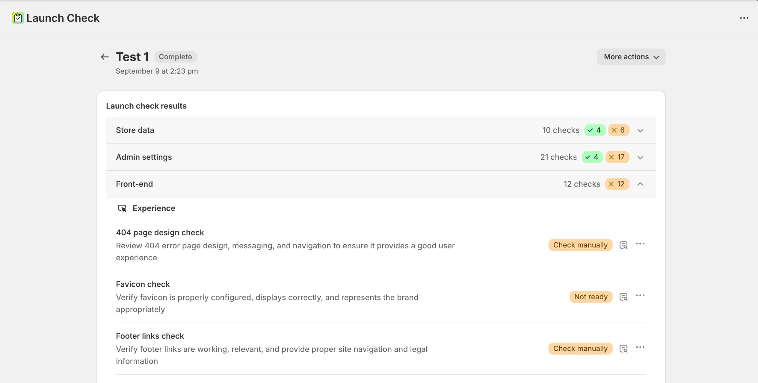 Screen of Shopify Launch Check app