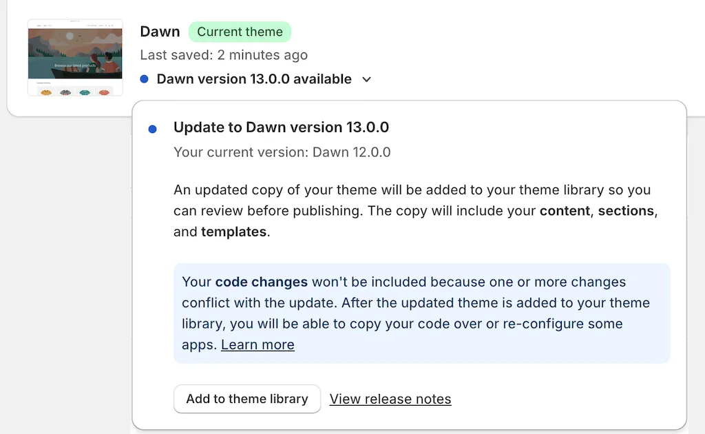 Updating your theme in Shopify