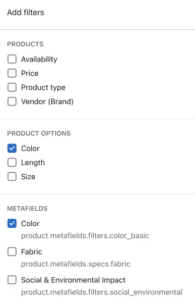 Color filters in Shopify 2.0